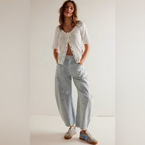 Free People Good Luck Cord Barrel Jeans Size 32 Blue